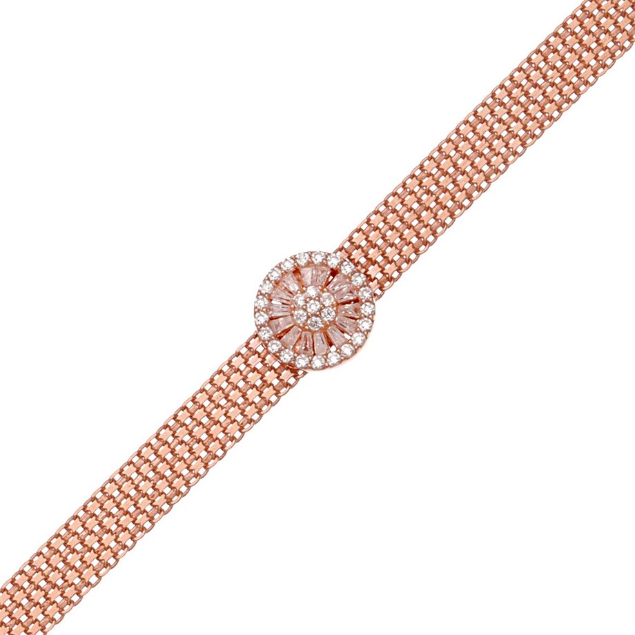 Roze Rengi Zirkon Taşlı Kadın Gümüş Bileklik Rose Gold