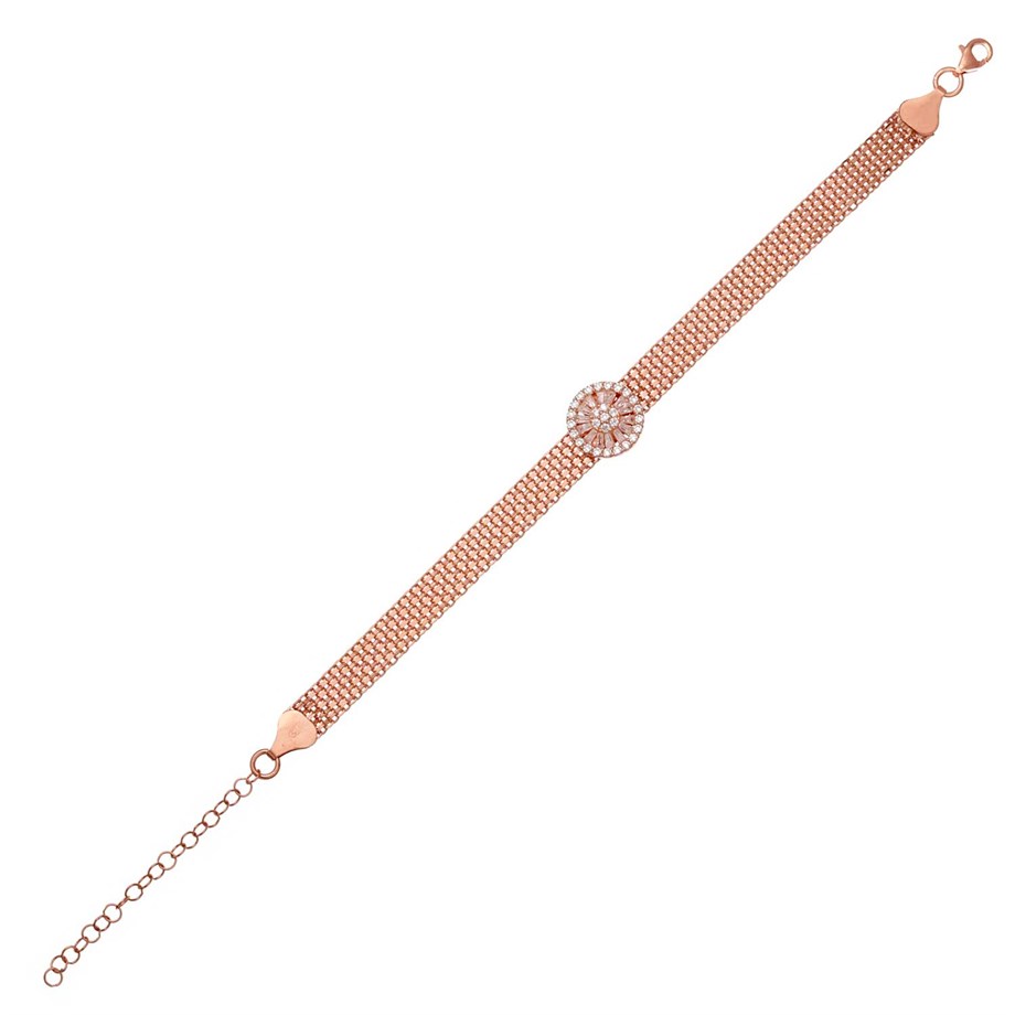 Roze Rengi Zirkon Taşlı Kadın Gümüş Bileklik Rose Gold