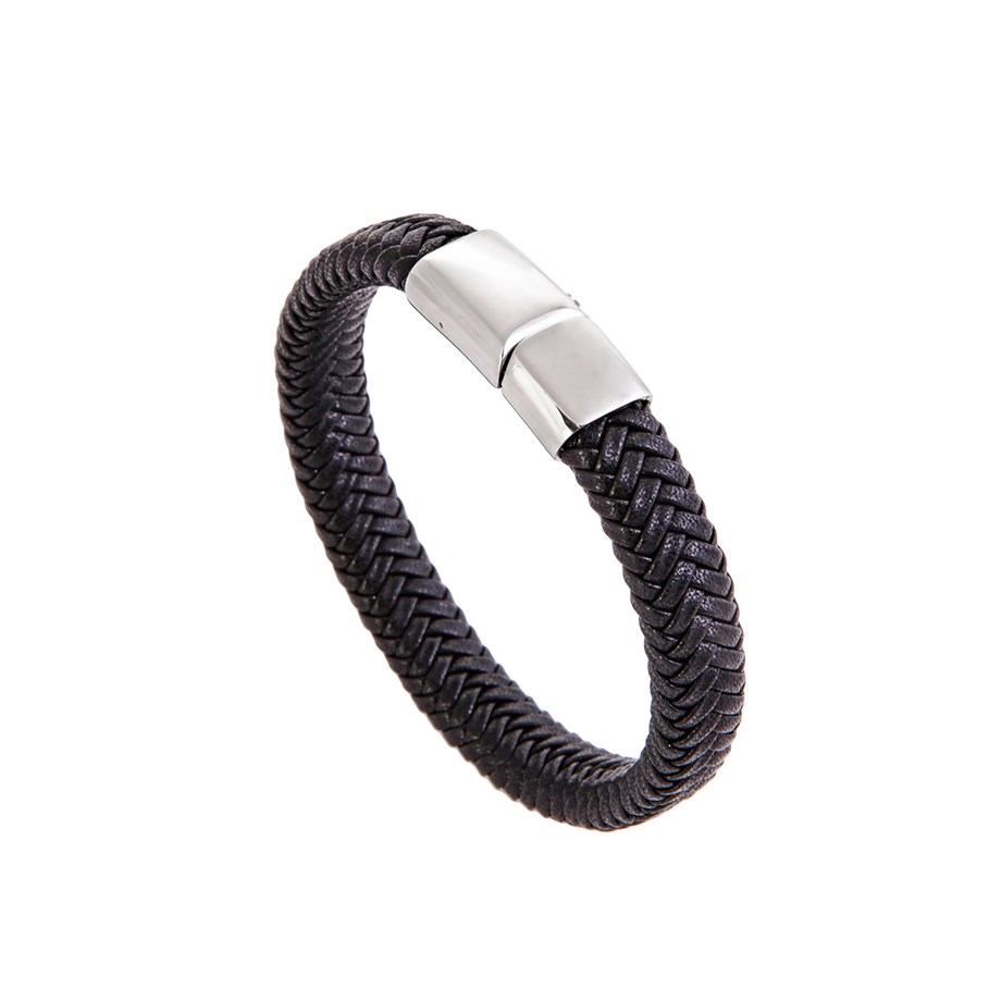 Deri Kordonlu Çelik Tokalı Erkek Bileklik