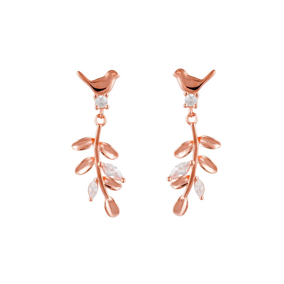 Kuş Rose Gold Gümüş Kadın Küpe