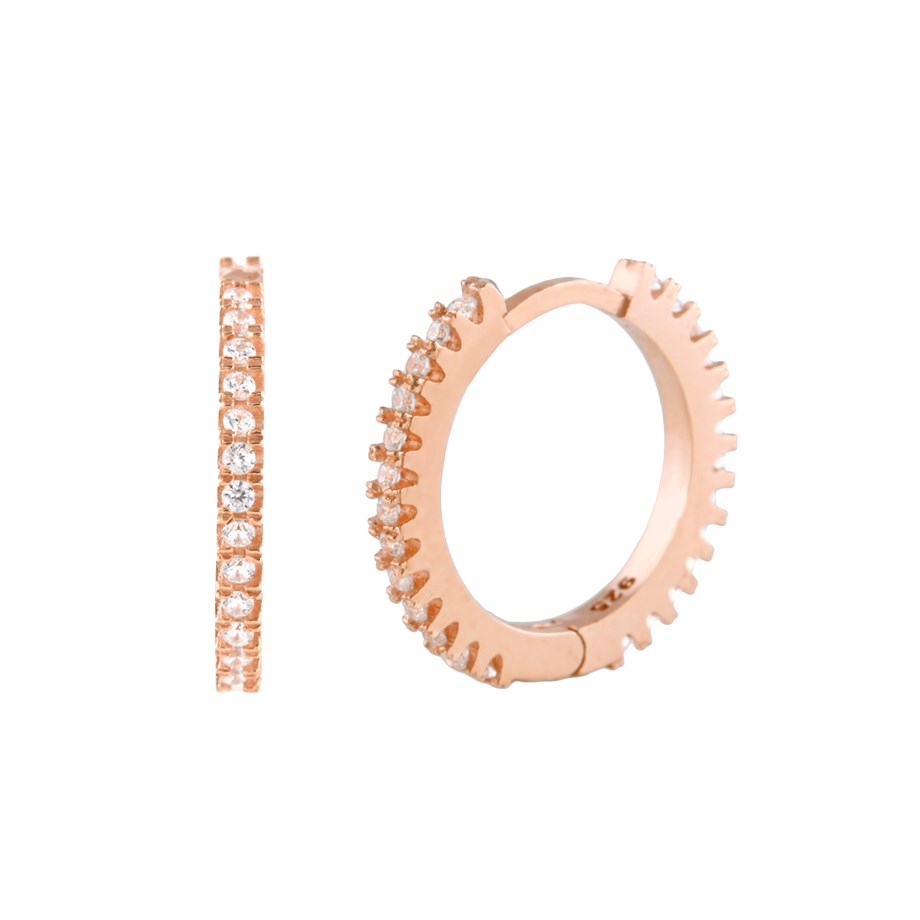 Roze Rengi Zirkon Taşlı 14 mm Gümüş Halka Küpe