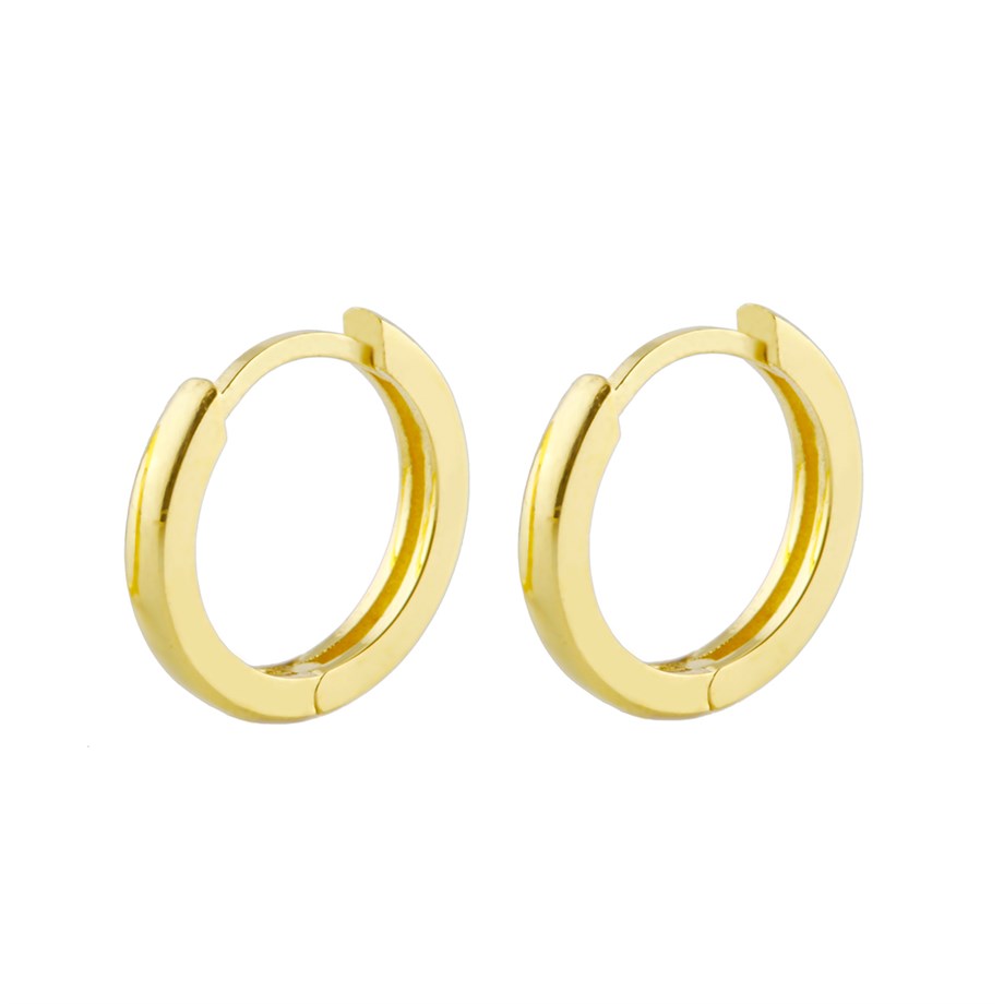 14 Ayar Altın Kaplama Taşsız 13 mm Tasarımlı Gümüş Halka Küpe