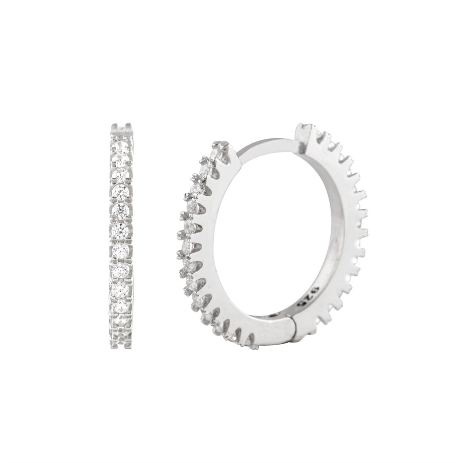 Zirkon Taşlı 14 mm Gümüş Halka Küpe