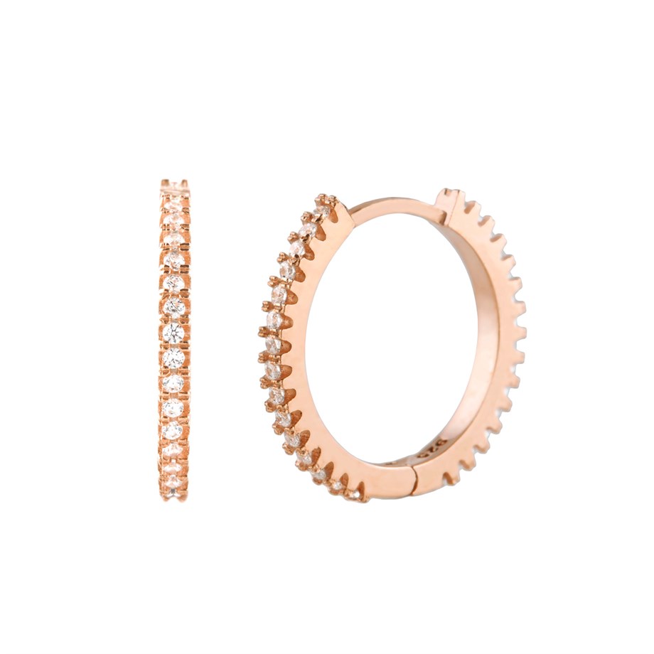 Roze Rengi Zirkon Taşlı 16 mm Gümüş Halka Küpe
