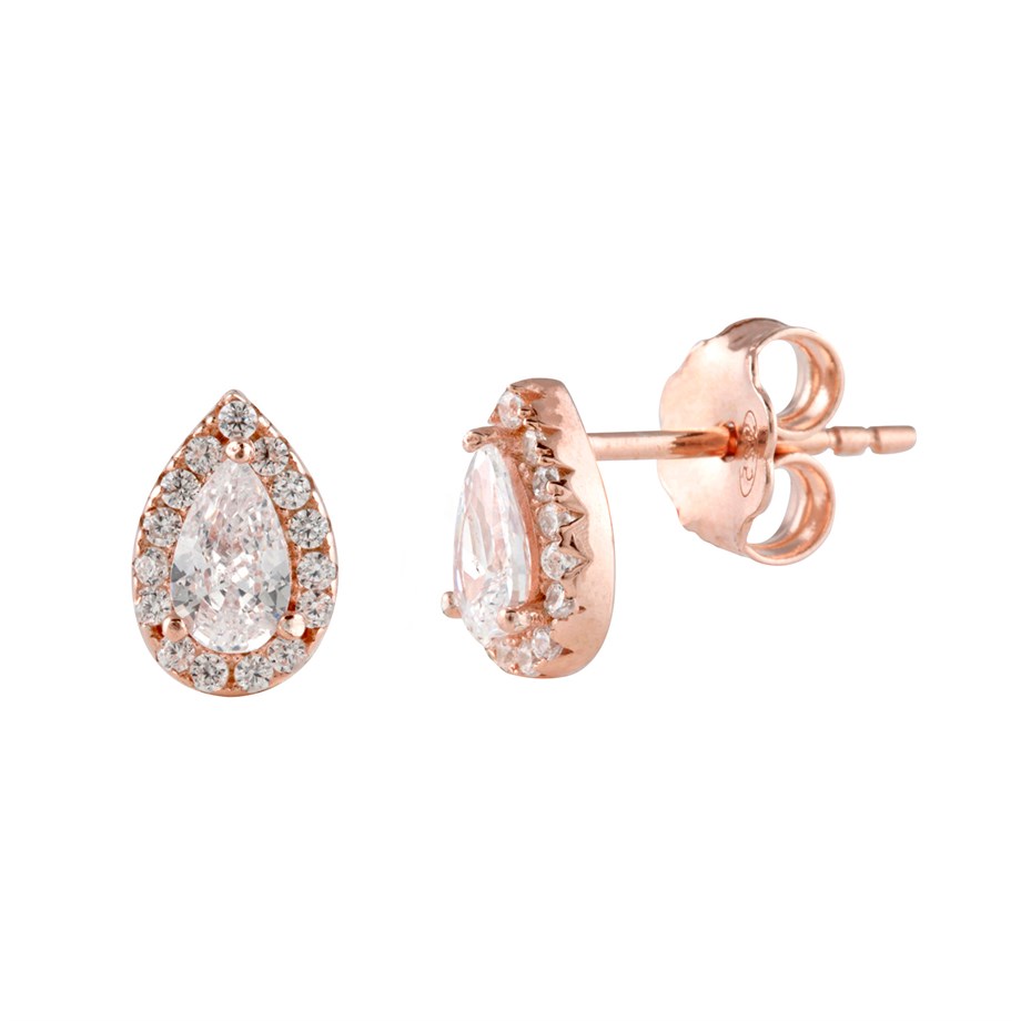 Pırlanta Modeli Damla Rose Gold Gümüş Kadın Küpe