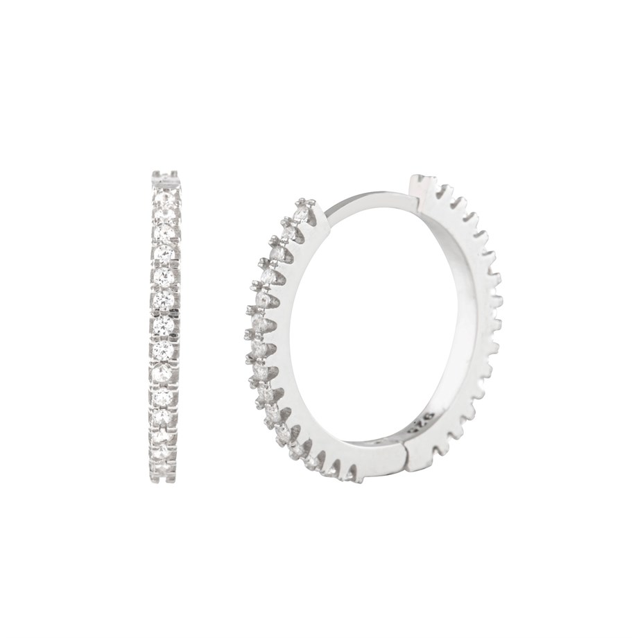 Zirkon Taşlı 16 mm Gümüş Halka Küpe