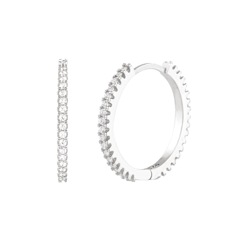 Zirkon Taşlı 18 mm Gümüş Halka Küpe