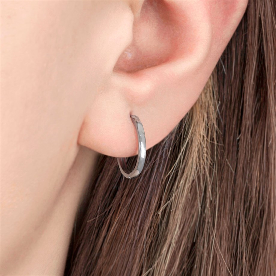 Taşsız 19 mm Tasarımlı Gümüş Halka Küpe