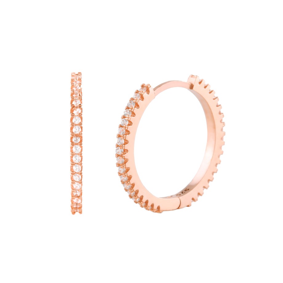 Roze Rengi Zirkon Taşlı 18 mm Gümüş Halka Küpe