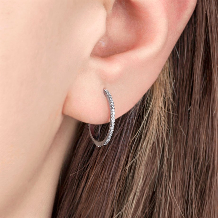 Zirkon Taşlı 22 mm Gümüş Halka Küpe