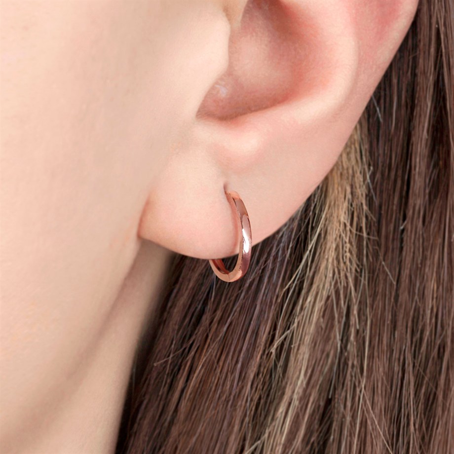 Roze Rengi Taşsız 17 mm Tasarımlı Gümüş Halka Küpe