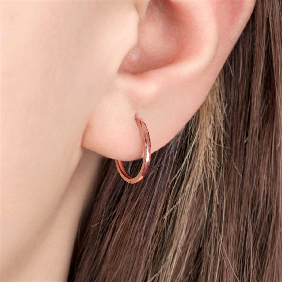 Roze Rengi Taşsız 21 mm Tasarımlı Gümüş Halka Küpe