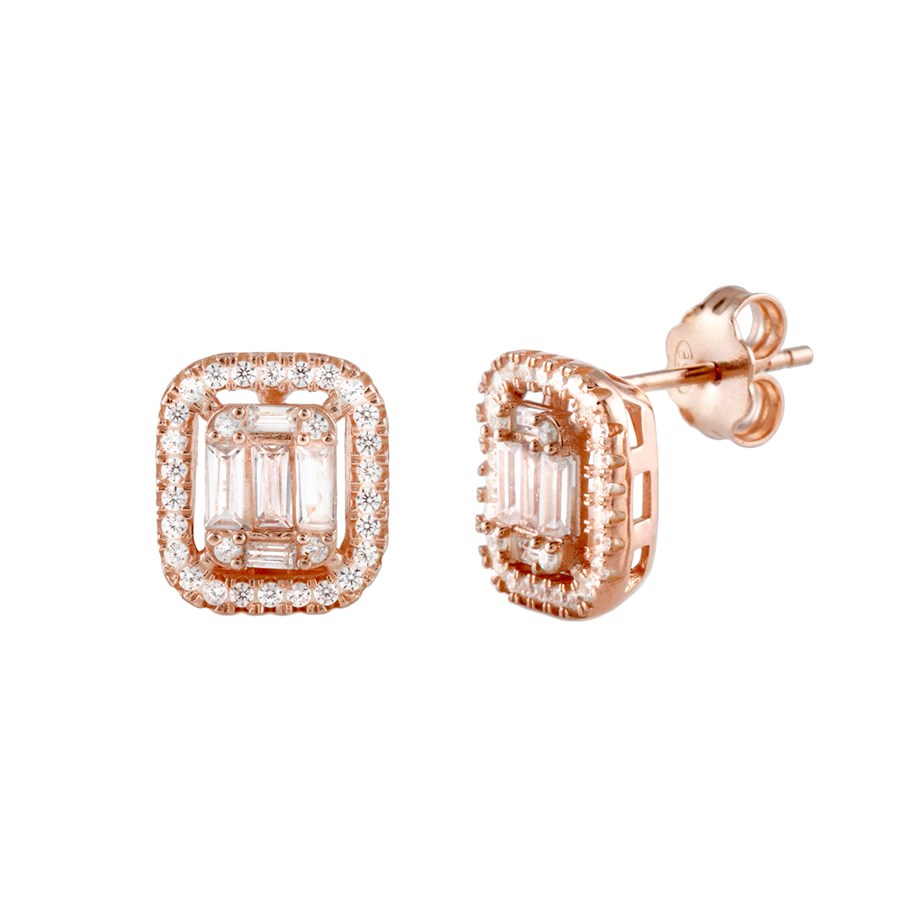 Baget Taşlı Rose Gold Gümüş Kadın Küpe