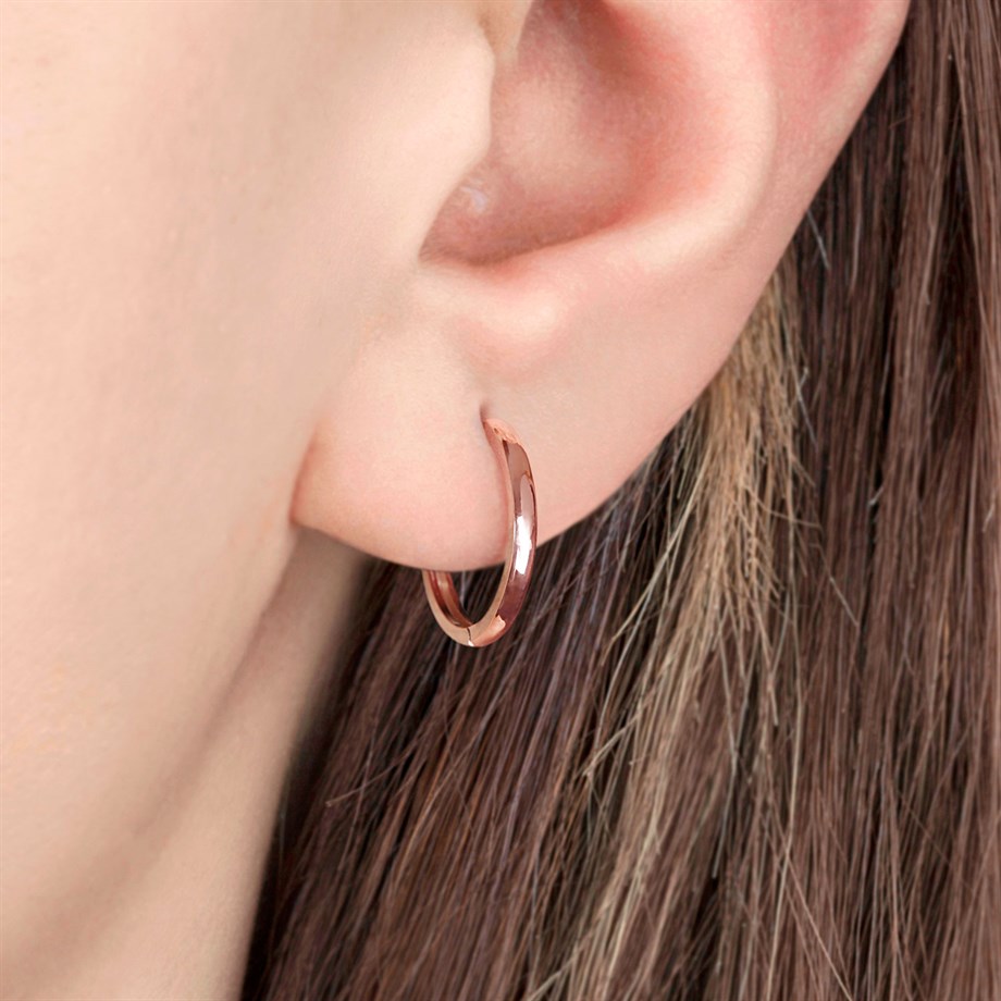 Roze Rengi Taşsız 19 mm Tasarımlı Gümüş Halka Küpe