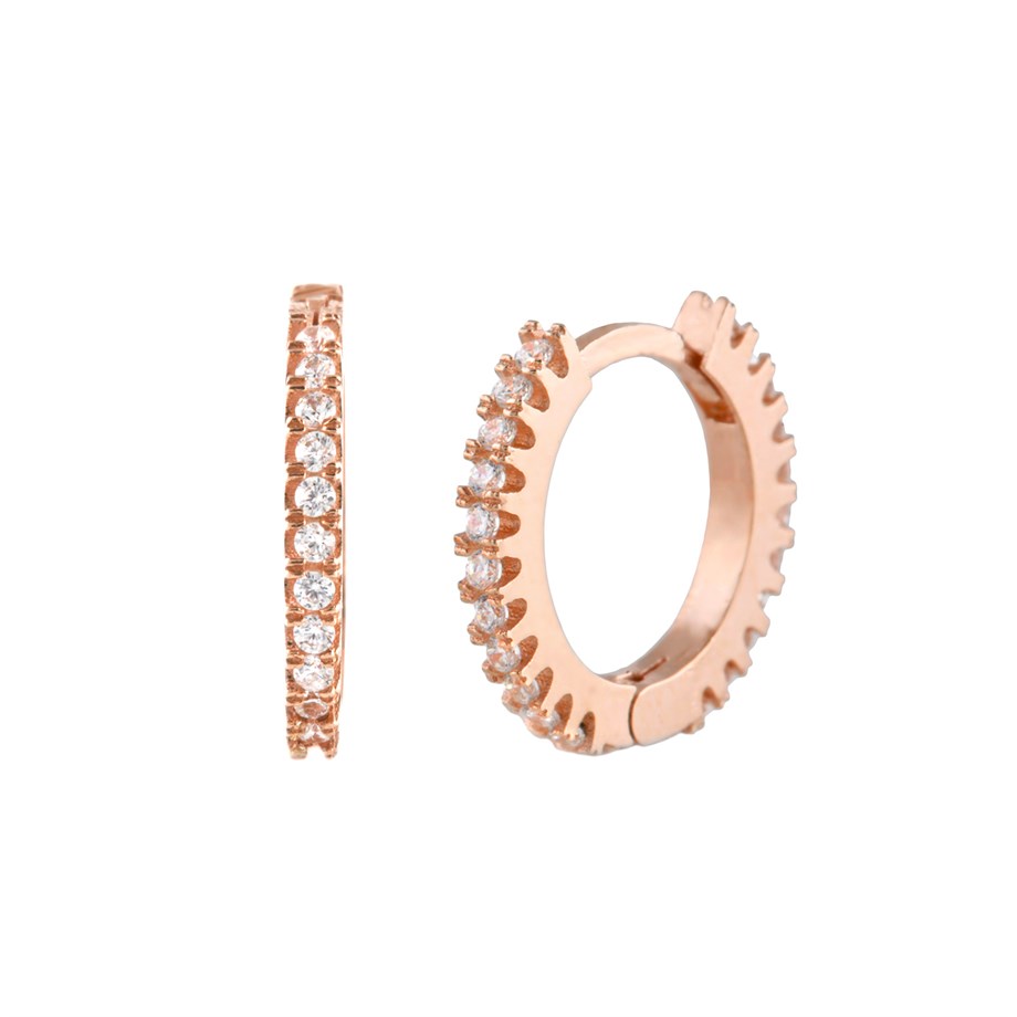 Roze Rengi Zirkon Taşlı 13 mm Gümüş Halka Küpe