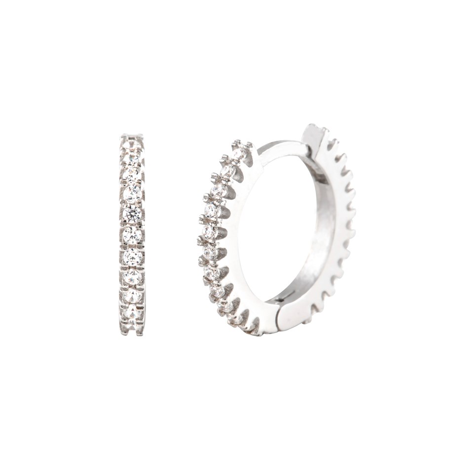 Zirkon Taşlı 13 mm Gümüş Halka Küpe