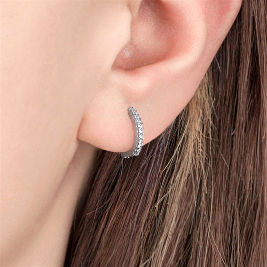 Zirkon Taşlı 13 mm Gümüş Halka Küpe