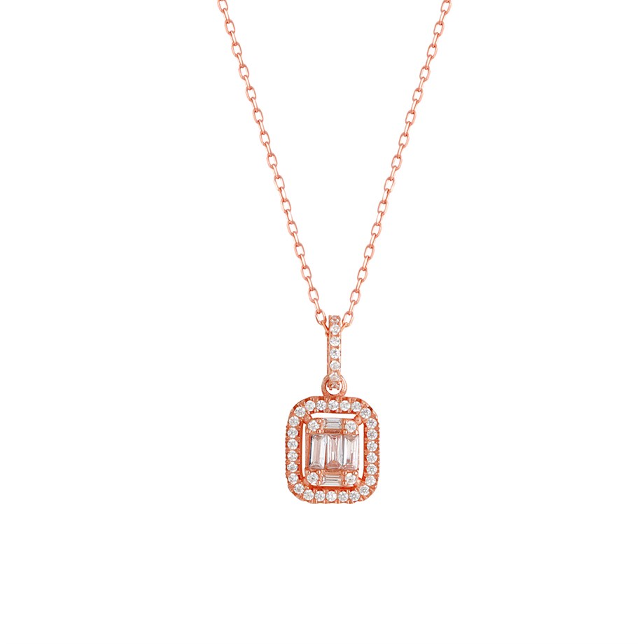 Baget Taşlı Rose Gold Gümüş Kolye