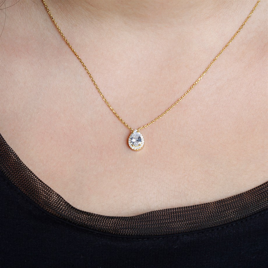 Pırlanta Modeli Damla Gümüş Kadın Kolye