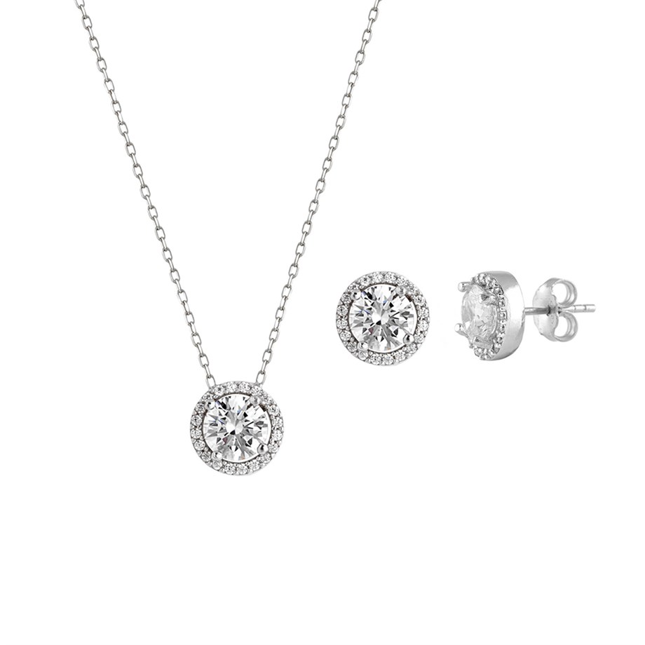 Pırlanta Modeli Kolye Küpe Gümüş Set