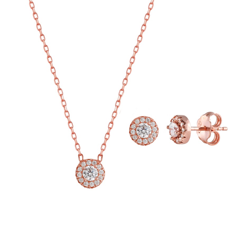 Pırlanta Modeli Kolye Küpe Gümüş Set