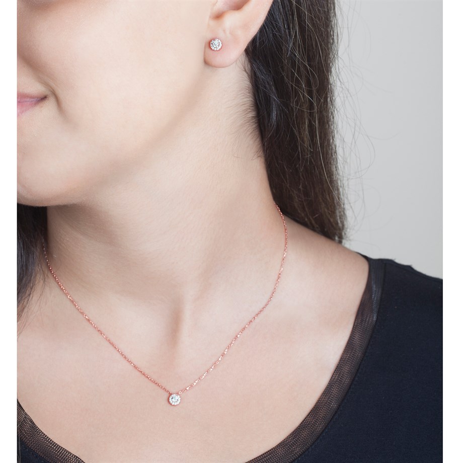 Pırlanta Modeli Kolye Küpe Gümüş Set