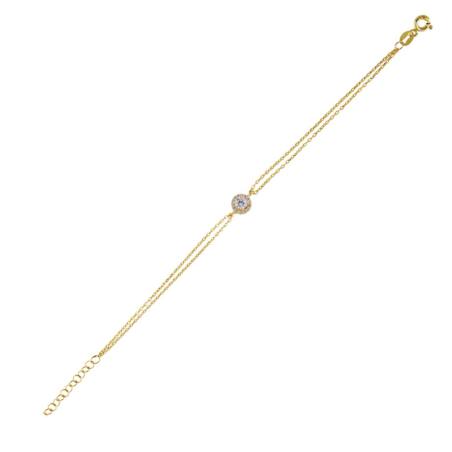 Pırlanta Model Gold Kaplama 925 Ayar Gümüş Zirkon Taşlı Bileklik