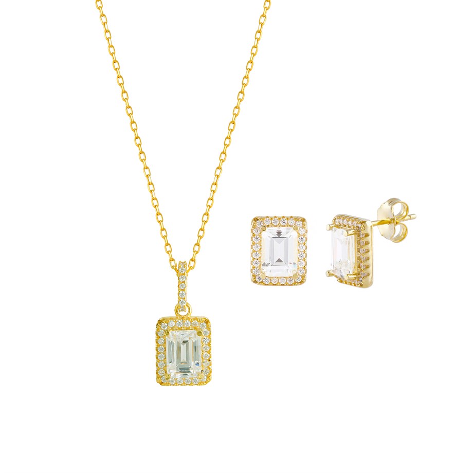 Baget Taşlı Sarı Gümüş Takı Set