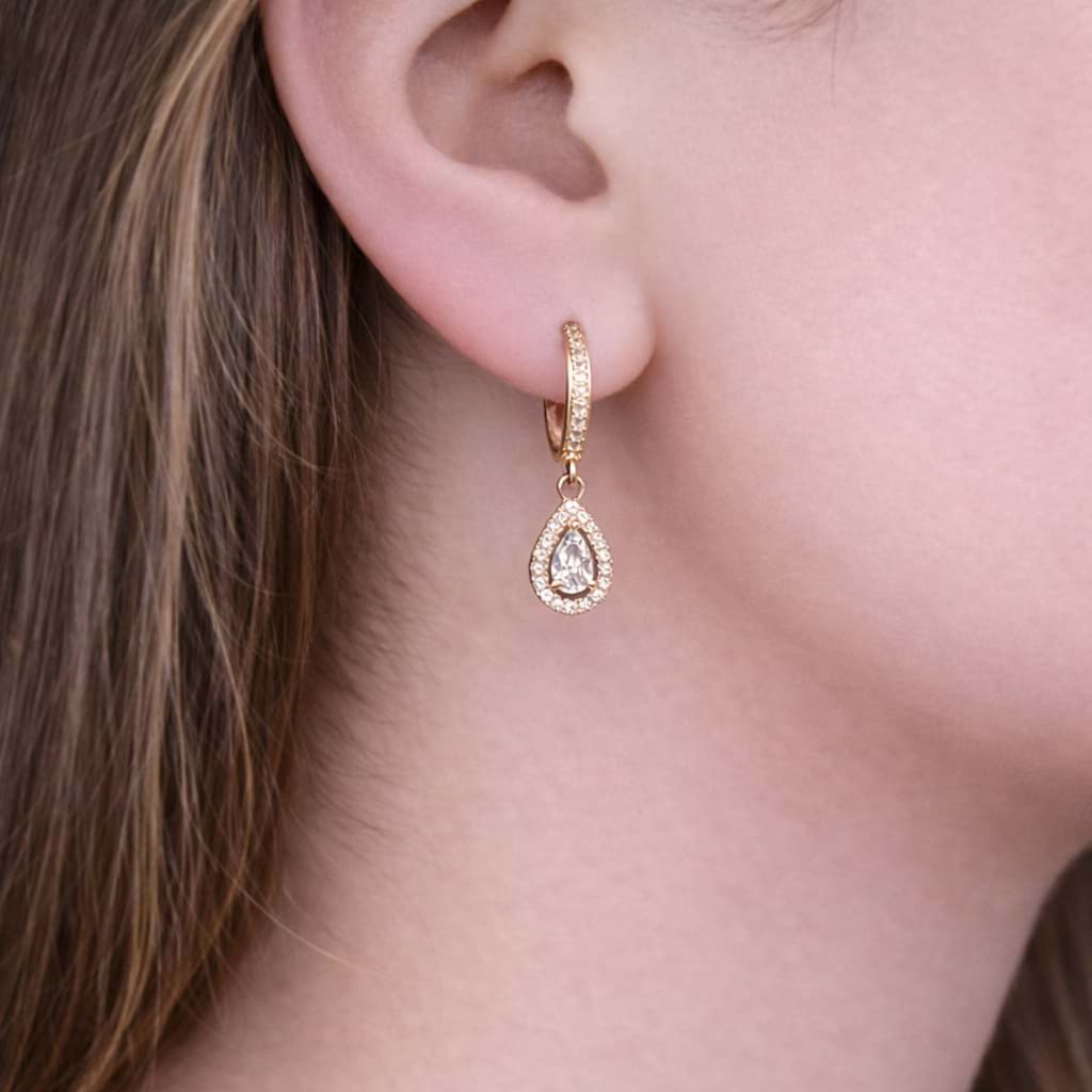 Damla Taşlı Sallantılı Rose Gold 925 Ayar Gümüş Küpe
