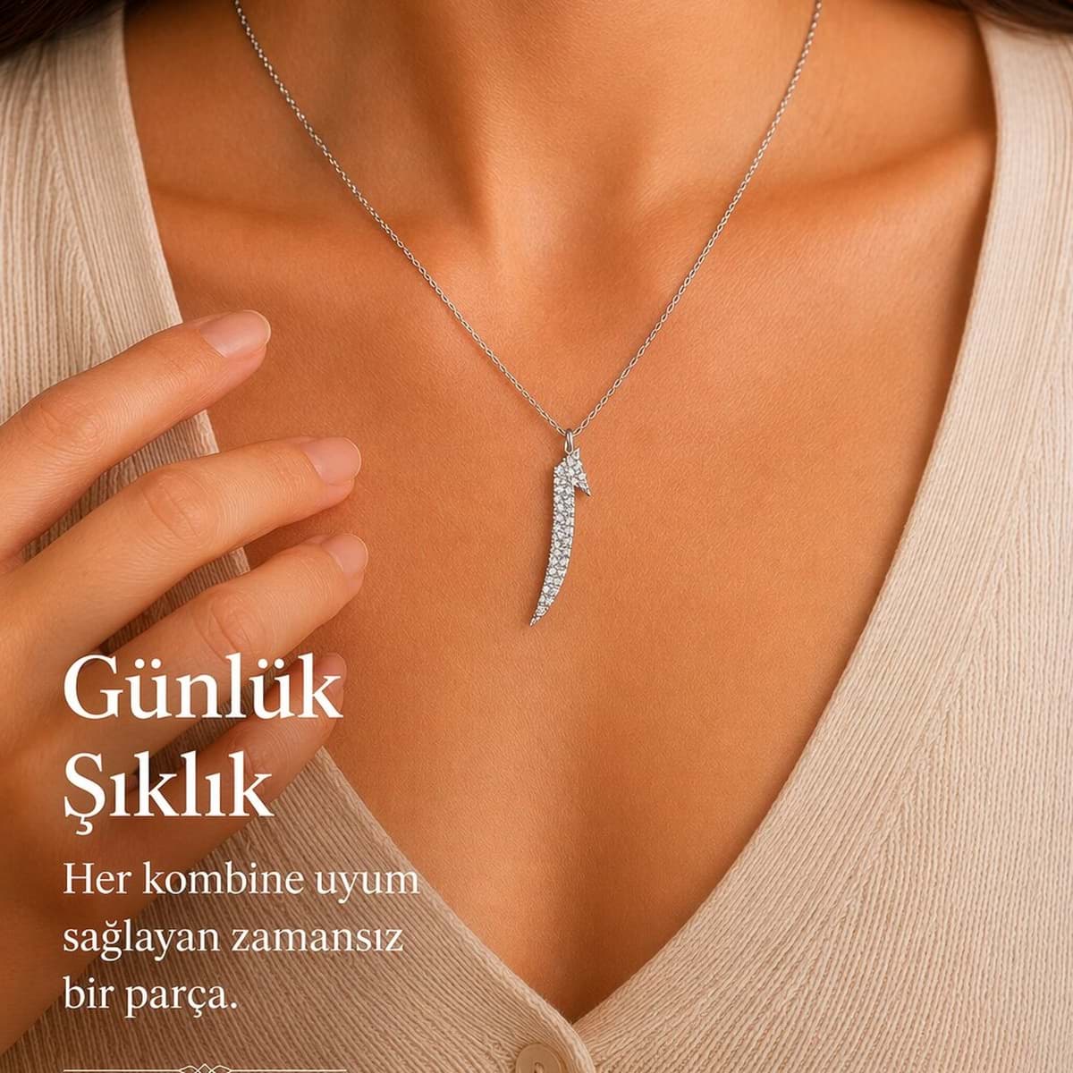 Elif Harfi Zirkon Taşlı 925 Ayar Gümüş Kolye