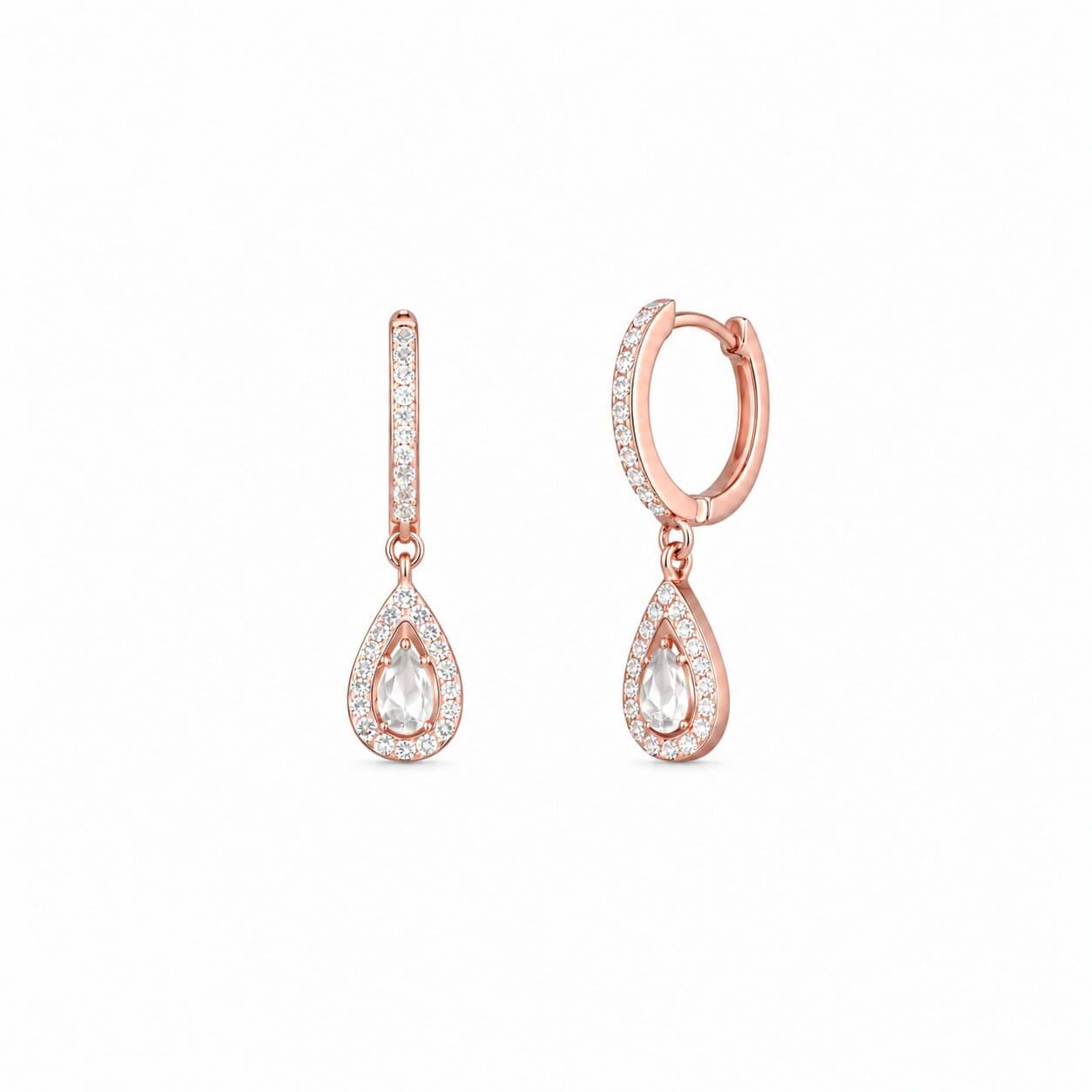 Damla Taşlı Sallantılı Rose Gold 925 Ayar Gümüş Küpe
