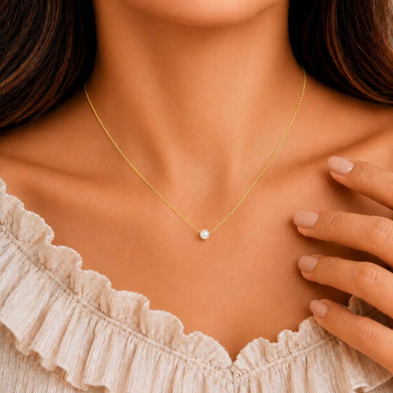 925 Ayar Gold Kaplama Doğal İnci Gümüş Kadın Kolye