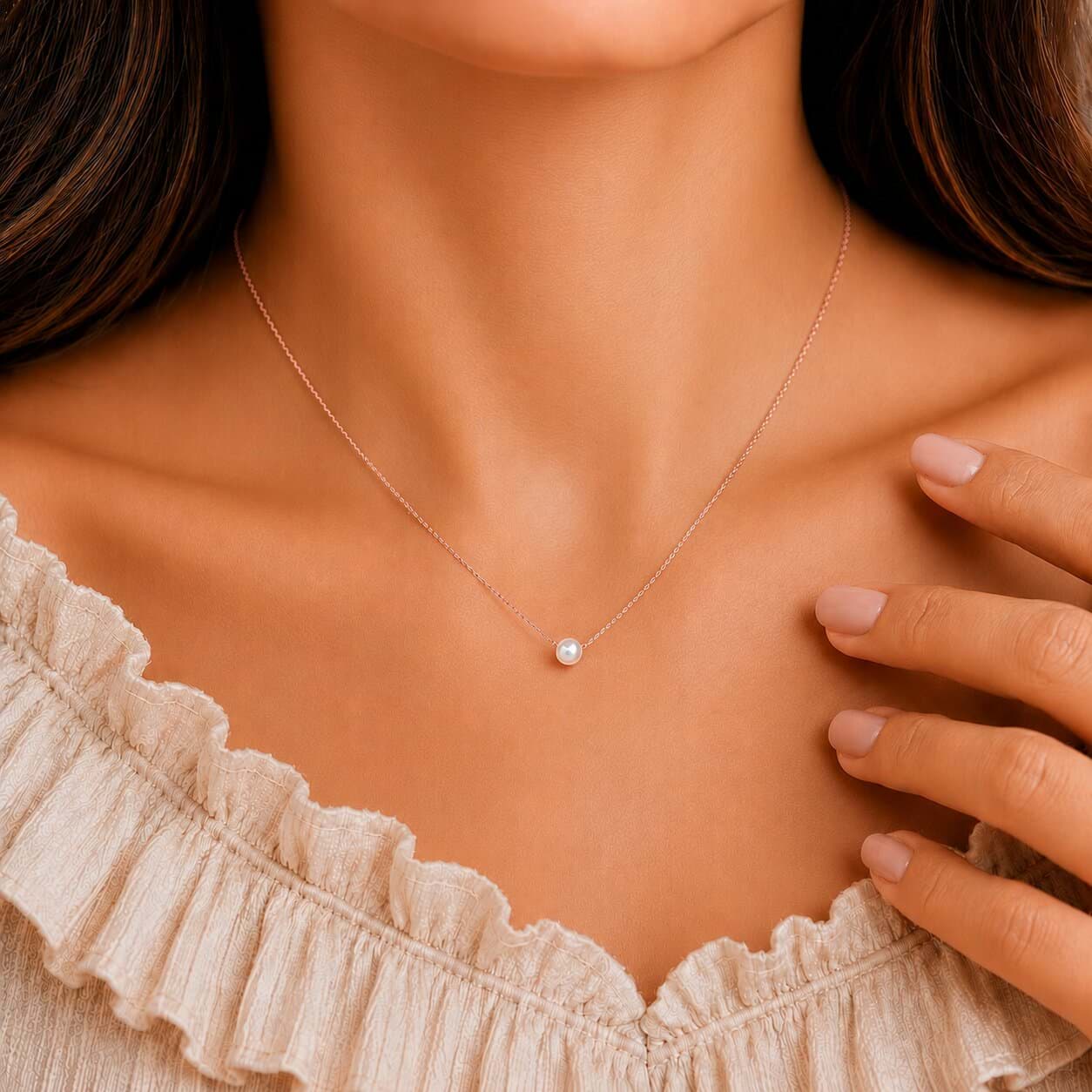 925 Ayar Gümüş Roze Kaplama Doğal Kültür İncili Kadın Kolye