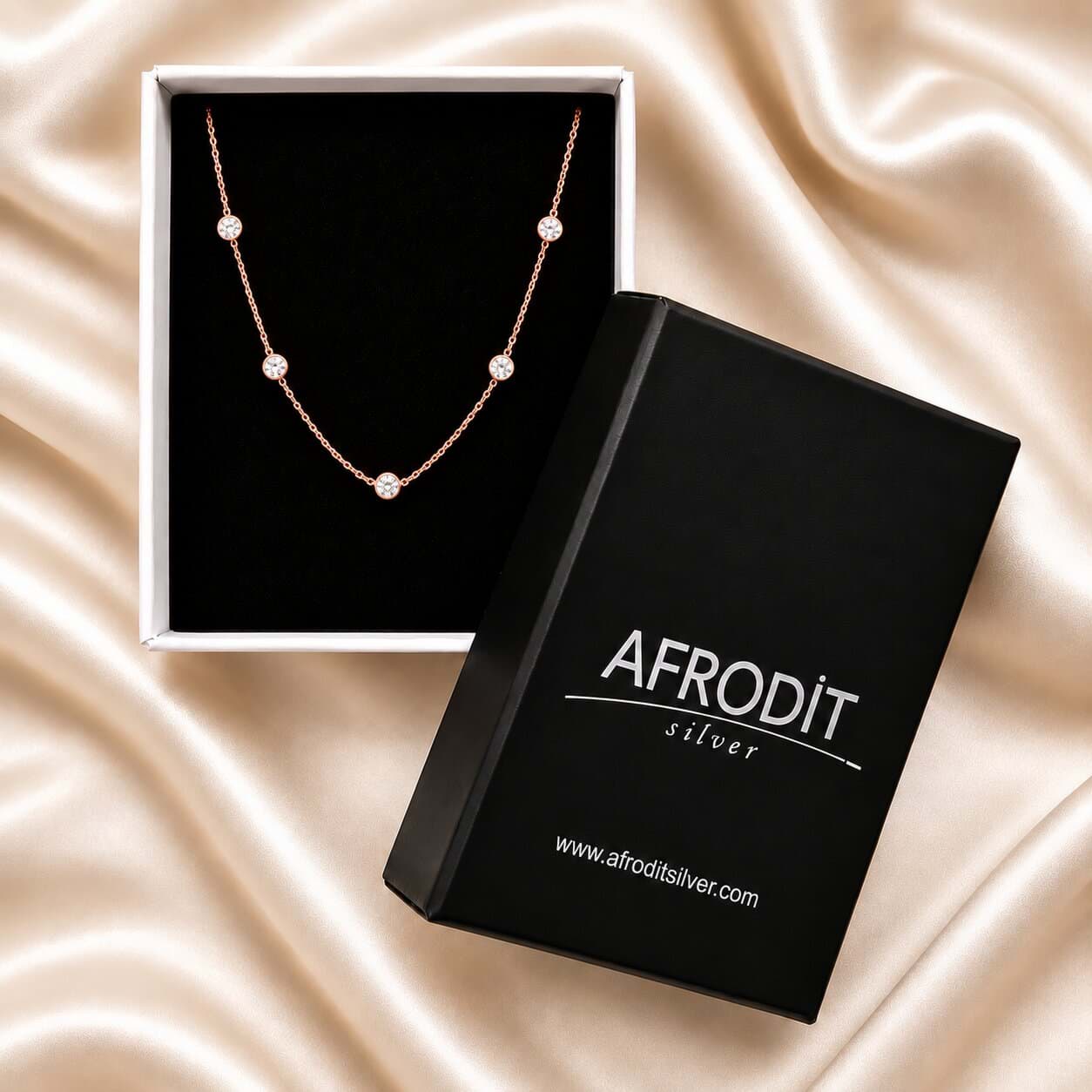 925 Ayar Gümüş Sıralı Zirkon Taşlı Rose Gold Kadın Kolye