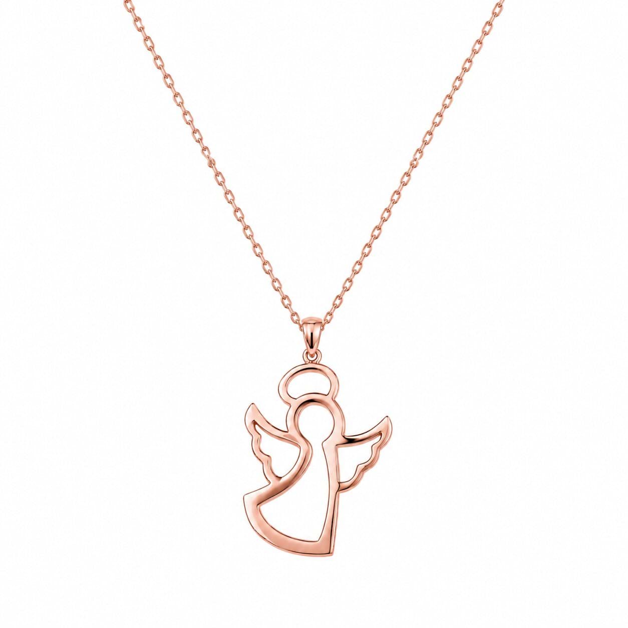925 Ayar Gümüş Rose Gold Koruyucu Melek Figürlü Kadın Kolye