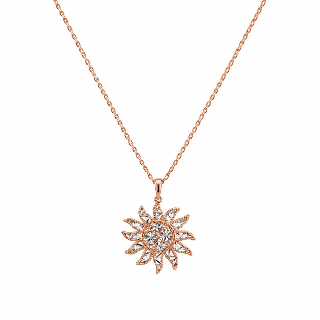 925 Ayar Gümüş Rose Gold Güneş Figürlü Özel Tasarım Kadın Kolye