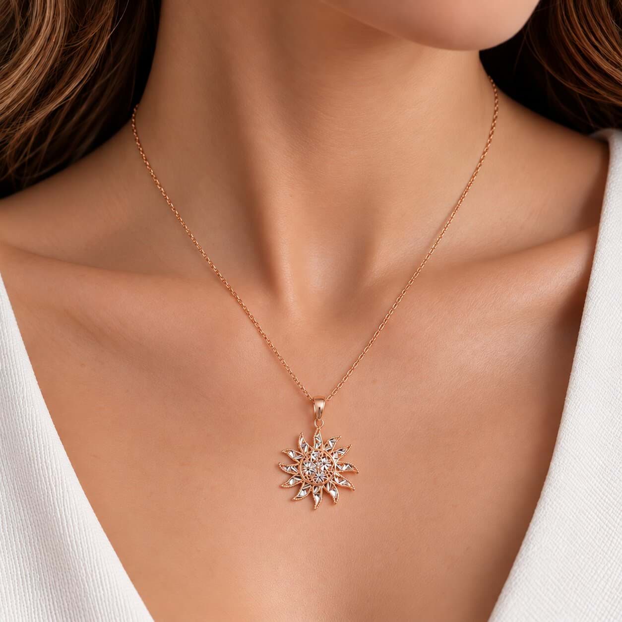 925 Ayar Gümüş Rose Gold Güneş Figürlü Özel Tasarım Kadın Kolye